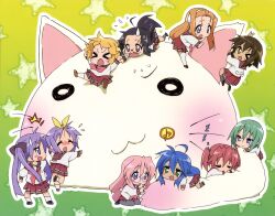  blush chibi glasses hiiragi_kagami hiiragi_tsukasa iwasaki_minami izumi_konata kobayakawa_yutaka kusakabe_misao lucky_star minegishi_ayano patricia_martin scan seifuku takara_miyuki tamura_hiyori 