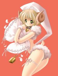  bell blonde_hair collar garter garters green_eyes hat hitsujimimi horns sheepgirl short_hair 