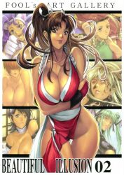  6+girls ahoge beatiful_illusion beautiful_illusion black_hair blonde_hair blue_eyes braid breasts brown_eyes brown_hair cammy_white capcom felicia green_hair hat homare_(fool&#039;s_art) huge_breasts iroha iroha_(samurai_spirits) long_hair mai mai_shiranui morrigan morrigan_aensland multiple_girls ninja plait red_hair red_hair shermy shiranui_mai short_hair street_fighter tongue twintails twintails vampire_(game) wings 