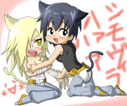  amber_eyes animal_ears bandage bandages black_eyes blonde_hair blue_hair cat_ears chibi long_hair nekomimi rule_63 rule_63 sd short_hair simon tengen_toppa_gurren-lagann tengen_toppa_gurren_lagann viral yellow_eyes yuri 