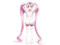  flat_chest green_eyes long_hair original pink_hair shimotsuki_eight thigh-highs twintails white 