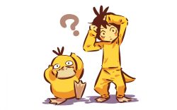  ._. ? black_hair blush hitec male moemon personification pokemon psyduck shadow short_hair simple_background tail 