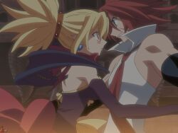  adell adell_(disgaea) bat_wings blonde_hair blush blush disgaea disgaea_2 dress elf long_hair makai_senki_disgaea_2 red_eyes red_hair rozalin wings 