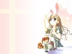  :3 animal_ears bow braid brown_eyes brown_hair bunny_ears cat_ears dress long_hair maria-sama_ga_miteru maria_sama_ga_miteru marimite necktie nekomimi plait raccoon_ears school_uniform seifuku serafuku tanukimimi tie twintails twintails uniform usagimimi 