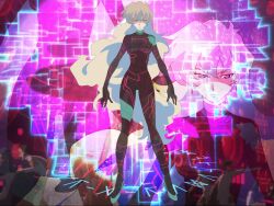  +_+ 1024x768 antispiral_nia blonde_hair blue_eyes blue_hair bodysuit breasts dark_persona earrings expressionless female jewelry long_hair multicolored_hair neon_trim nia nia_teppelin skin_tight symbol-shaped_pupils tengen_toppa_gurren-lagann tengen_toppa_gurren_lagann two-tone_hair wallpaper 