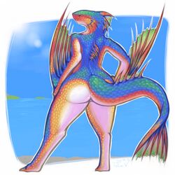 1:1 2013 ass big_butt capcom charrcoal dragon ear_frill european_mythology female fin fish frill_(anatomy) grin head_crest head_frill hybrid iridescent iridescent_fin iridescent_scales iridescent_tail marine membrane_(anatomy) membranous_frill monster_hunter mythological_creature mythological_scalie mythology piscine_wyvern plesioth scalie smile solo tail tail_fin western_dragon wide_hips wings wyvern