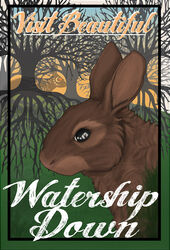 ambiguous_gender banrai black_eyes black_rabbit_of_inle brown_body brown_fur digital_media_(artwork) digital_painting_(artwork) english_text eye_reflection fur glistening glistening_eyes group hazel_(watership_down) lagomorph leporid mammal plant rabbit red_eyes reflection silhouette spirit text tree watership_down