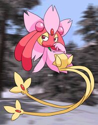 cherrim fakemon female fusion generation_4_pokemon humanoid hybrid hybridprojectalpha legendary_pokemon mesprit nintendo not_furry pink_body pokemon pokemon_(species) pokemon_fusion red_eyes shiny_pokemon solo sunshine_form_cherrim