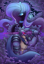 armor blue_eyes celestiathegreatest corruption dragon duo equid equine female friendship_is_magic green_eyes hasbro hi_res horn idw_publishing male mammal melee_weapon my_little_pony my_little_pony_(idw) mythological_creature mythological_equine mythological_scalie mythology nightmare_rarity_(idw) scalie spike_(mlp) sword unicorn weapon