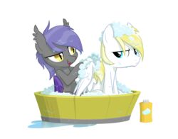 2013 alpha_channel basin bat_wings bathing blonde_hair blue_eyes cloud_skipper_(mlp) duo equid equine fan_character female feral goatanimedatingsim hair hasbro hi_res male mammal membrane_(anatomy) membranous_wings midnight_blossom my_little_pony mythological_creature mythological_equine mythology pegasus pupils purple_hair shampoo simple_background slit_pupils thestral transparent_background wet wings