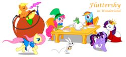 alice_(alice_in_wonderland) alice_in_wonderland alligator alligatorid angel_(mlp) apple applejack_(mlp) blonde_hair blue_body blue_eyes blue_feathers blue_fur cake clock clothing crocodilian crossover crown cutie_mark dessert domestic_pet dress earth_pony english_text equid equine feathered_wings feathers female feral fluttershy_(mlp) food friendship_is_magic fruit fur furniture group gummy_(mlp) hair hasbro hat headgear headwear horn horse lagomorph leporid mad_hatter mammal montecreations multicolored_hair my_little_pony mythological_creature mythological_equine mythology opium orange_body orange_fur parody pegasus pink_body pink_fur pink_hair pinkie_pie_(mlp) plant pony purple_body purple_eyes purple_fur purple_hair rabbit rainbow_dash_(mlp) rainbow_hair rarity_(mlp) reptile scalie simple_background table teapot text the_white_rabbit top_hat twilight_sparkle_(mlp) two_tone_hair unicorn watch white_background white_body white_fur wings yellow_body yellow_fur