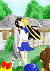  5girls ami_mizuno bishoujo_senshi_sailor_moon female female_only group human kissing lowres makoto_kino minako_aino multiple_girls nonude peeping rei_hino saliva school_uniform unknown_artist usagi_tsukino voyeur yuri 