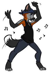 anthro bandana barefoot biped black_nose blue_eyes canid canine clothing feet fox hizzie kerchief male mammal solo