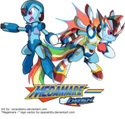 alpha_channel anthro anthrofied armor blue_body blue_fur capcom crossover english_text equid equine female friendship_is_magic fur hair hasbro horse machine mammal mega_man_(series) mega_man_x_(character) mega_man_x_(series) multicolored_hair my_little_pony parody pony rainbow_dash_(mlp) rainbow_hair simple_background solo text transparent_background xscaralienx