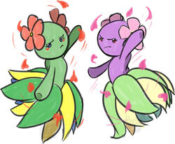 bellossom blush dancing duo elemental_creature female flora_fauna flower generation_2_pokemon head_flower humanoid nintendo petals plant pokemon pokemon_(species) pseudo_bottomwear pseudo_clothing pseudo_skirt shiny_pokemon unknown_artist