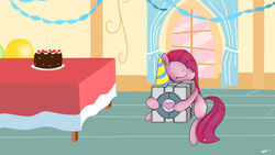 16:9 2013 black_forest_cake bodily_fluids cake candle closed_eyes clothing crossover crying cuddling cutie_mark dessert detailed_background earth_pony equid equine female feral food friendship_is_magic fur hair hasbro hat headgear headwear heart_symbol hi_res horse hug inanimate_object inside mammal mcsadat my_little_pony party party_hat pink_body pink_fur pink_hair pinkamena_(mlp) pinkie_pie_(mlp) pony portal_(series) sad signature sitting solo tears the_cake valve weighted_companion_cube widescreen window