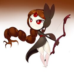 alternate_color alternate_hairstyle braided_hair digital_media_(artwork) female generation_5_pokemon hair humanoid legendary_pokemon meloetta nintendo not_furry pokemon pokemon_(species) red_eyes single_braid solo theboogie weapon