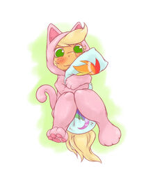 applejack_(mlp) blush body_pillow cat_costume clothed clothing costume dakimakura dakimakura_design earth_pony equid equine female friendship_is_magic green_eyes hasbro horse mammal my_little_pony pawpads paws pillow pony rainbow_dash_(mlp) rigi smile solo