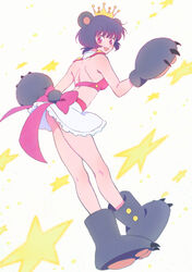  :d akiyama_enma animal_ears ass bare_back bear_ears bear_girl bear_paws bear_tail black_hair breasts crop_top crown female frilled_skirt frills full_body gradient_hair leaning_forward looking_at_viewer looking_back multicolored_hair oerba_yun_fang open_mouth paw_shoes pink_eyes pink_hair short_hair short_tail skirt small_breasts smile solo standing star_(symbol) tail yuri_kuma_arashi yurishiro_ginko 