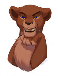  4_toes blue_eyes claws confident confident_female disney feet felid female feral fluffy fur hi_res licking_teeth lion mammal pantherine shaded sharp_teeth smile smirk solo teeth the_lion_king toes yurikoschneide 