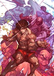  6+boys abs anniversary bald biceps brown_hair commentary_request crossed_arms eyepatch feet_out_of_frame glowing glowing_eye grappler_baki grin hanayama_kaoru hanma_baki hanma_yujiro highres kazama_raita male_focus multiple_boys muscular muscular_male nipples orochi_doppo pectorals punching red_shorts retsu_kaioh scar scar_on_arm scar_on_back scar_on_cheek scar_on_chest scar_on_face scar_on_leg shibukawa_gouki short_hair shorts smile stomach sunglasses thick_eyebrows thighs topless_male veins wrinkled_skin 