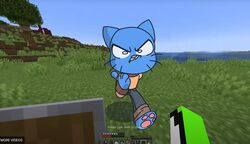  2023 angry anthro cartoon_network domestic_cat draw_over dream_(youtuber) dream_vs_gumball english_text felid feline felis first_person_view gumball_watterson imminent_attack imminent_violence looking_at_viewer male malicious_intent mammal mariiboops meme microsoft minecraft mojang running sprinting text the_amazing_world_of_gumball xbox_game_studios youtube 