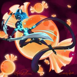  1:1 anthro candy dancing dessert domestic_cat fantasy felid feline felis food glowing hi_res illustration mammal melee_weapon saberlinsla sword weapon 