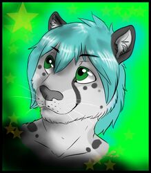 anthro blue_hair felid furiarossa green_eyes hair hi_res leopard male mammal pantherine sevrah solo