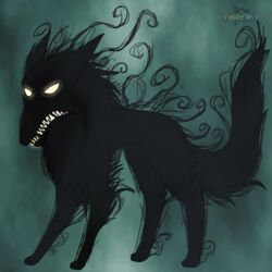 1:1 ambiguous_gender black_shuck british_mythology canid canine cryptid demon european_mythology feral fog ghost glowing glowing_eyes mammal mythological_canine mythological_creature mythology shadow solo spectral_dog spirit vonderdevil