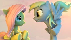 16:9 2014 3d_(artwork) 4k absurd_res blonde_hair cutie_mark derpy_hooves digital_media_(artwork) duo equid equine eye_contact feathered_wings feathers female fluttershy_(mlp) friendship_is_magic fur grey_body grey_feathers grey_fur hair hasbro hi_res looking_at_another mammal my_little_pony mynokiarules mythological_creature mythological_equine mythology pegasus pink_hair smile source_filmmaker_(artwork) widescreen wings yellow_body yellow_feathers yellow_fur