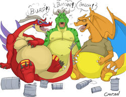 2014 3_fingers 3_toes anthro bald barefoot belly big_belly bottle burping can canson cansonzard charizard claws clothed clothing container crocodilian crossover donkey_kong_(series) donkey_kong_64 dragon english_text exclamation_point eyewear fan_character feet fingers generation_1_pokemon glasses group half-closed_eyes hand_on_belly happy horn k_lumsy kremling long_neck looking_down looking_up male membrane_(anatomy) membranous_wings muscular mythological_creature mythological_scalie mythology narrowed_eyes navel nintendo nipples nude open_mouth orange_body orange_skin overweight partially_clothed pecs pokemon pokemon_(species) reptile scalie sharp_teeth shirt signature sitting smile tail teeth text the_legend_of_zelda toe_claws toes tongue tongue_out topwear valoo wind_waker wings