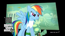 2014 angry blue_body blue_feathers blue_fur clothing cloud collar crossover duo english_text equid equine feathered_wings feathers female feral flare-chaser friendship_is_magic fur grand_theft_auto grand_theft_auto_v hair hasbro horn long_hair mammal multicolored_hair multicolored_tail my_little_pony mythological_creature mythological_equine mythology pegasus rainbow_dash_(mlp) rainbow_hair rainbow_tail reptile rockstar_games scalie tail tank_(mlp) text tortoise turtle wings wristband