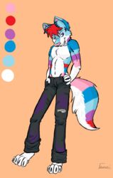 2014 anthro biceps blue_eyes bottomwear canid canine canis claws clothed clothing digital_media_(artwork) feet frozen_over fur hair hi_res male mammal model_sheet muscular muscular_anthro muscular_male pants paws red_hair solo toes topless wolf wolfie_(disambiguation)