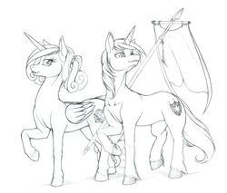 2014 alicorn cutie_mark duo equid equine feathered_wings feathers female feral friendship_is_magic hair hasbro horn line_art longinius male mammal monochrome my_little_pony mythological_creature mythological_equine mythology princess_cadance_(mlp) shining_armor_(mlp) simple_background smile standard traditional_media_(artwork) unicorn white_background wings