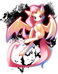 2014 alpha_channel bat_pony bat_wings cutie_mark equid fangs female flutterbat_(mlp) fluttershy_(mlp) flying friendship_is_magic hair hasbro hybrid looking_at_viewer mammal membrane_(anatomy) membranous_wings my_little_pony pink_hair pupils red_eyes sajira sambragg simple_background slit_pupils solo teeth transparent_background wings