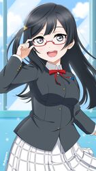  black_eyes black_hair blush braid breasts diaja1414 dual_persona female glasses grey_eyes hair_ornament highres long_hair looking_at_viewer love_live! love_live!_nijigasaki_high_school_idol_club medium_breasts nakagawa_nana nijigasaki_school_uniform one_side_up open_mouth school_uniform semi-rimless_eyewear solo swept_bangs winter_uniform yuki_setsuna_(love_live!) 