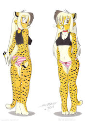  3_toes anthro ass barefoot belly bottomwear bow_panties bow_underwear cheetah clothed clothing collar crop_top digitigrade duo feet felid feline female hair long_hair mammal model_sheet navel nipple_outline panties pattern_bottomwear pattern_clothing pattern_panties pattern_underwear paws pink_clothing pink_panties pink_underwear shirt striped_bottomwear striped_clothing striped_panties striped_underwear stripes tank_top tirashanks_(artist) toes topwear underwear vanilla_(tirashanks) 