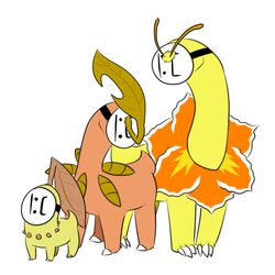 1:1 alternate_color ambiguous_gender bayleef chikorita emoticon evolutionary_family feral flower_(anatomy) generation_2_pokemon group heyitshappydoodles mask meganium nintendo pokemon pokemon_(species) shiny_pokemon