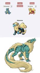 alternate_species ambiguous_gender arcanine canid canine english_text fakemon feral fusion generation_1_pokemon group kendall_hale mammal nidoqueen nintendo pokemon pokemon_(species) pokemon_fusion reference_image simple_background solo_focus text