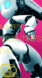 android ass blue_eyes disney drossel_von_flugel_(fireball) english_text female fireball_(disney) glowing glowing_eyes humanoid looking_back machine not_furry official_art pink_background robot robot_humanoid simple_background solo text unknown_artist