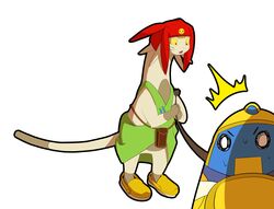 ambiguous_gender angry betelgeusian clothing duo felid footwear hat headgear headwear machine male mammal meow_(space_dandy) moffuriini_(artist) open_mouth qt_(space_dandy) robot shoes simple_background space_dandy yellow_eyes