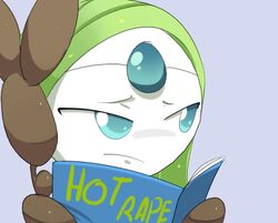 blue_eyes dc_comics digital_media_(artwork) english_text female frown generation_5_pokemon humanoid legendary_pokemon low_res magazine meloetta meloetta_(aria_form) nintendo not_furry pokemon pokemon_(species) reaction_image solo teen_titans text theboogie