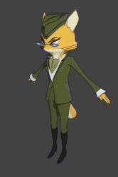 3d_(artwork) 3d_animation animated anthro boots canid canine cel_shading clothing digital_media_(artwork) eyewear female footwear fox glasses high_heeled_boots high_heels lt._fox_vixen mammal military_uniform north_korea retrotails sek_studio shaded short_playtime solo squirrel_and_hedgehog uniform