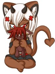 alpha_channel ambiguous_gender animate_inanimate bc4life belt chibi demon ear_piercing eyelashes felid hairpiece holding_object holding_plushie horn lion mammal mocha_softpaw mochasp pantherine piercing plushie simple_background solo spade_tail tail talon_(bc4life) transparent_background