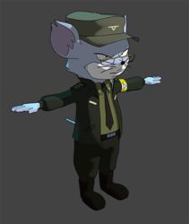 3d_(artwork) 3d_animation animated anthro black_nose cel_shading clothing digital_media_(artwork) eyewear glasses hat headgear headwear male mammal military_uniform mulmangcho murid murine necktie north_korea rat retrotails rodent sek_studio shaded solo squirrel_and_hedgehog t-pose uniform whiskers