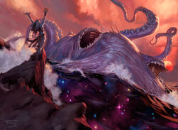 bent_back detailed_background dutch_angle female hasbro kiora macro magic:_the_gathering marine merfolk monster multi_mouth official_art rear_view sea solo split_form standing star summoning tentacle tentacle_creature tyler_jacobson water wave wizards_of_the_coast