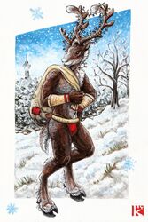 anthro deer hi_res kirsch male mammal new_world_deer reindeer solo traditional_media_(artwork)