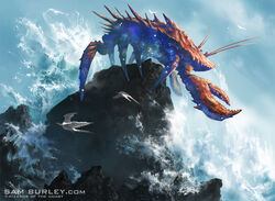 ambiguous_gender arthropod avian bird crab crustacean decapoda duo dutch_angle feral hasbro magic:_the_gathering malacostracan marine official_art outside particles pincers rock rocky_shore sam_burley sea sea_spray signature sky solo_focus spines star water wave wizards_of_the_coast