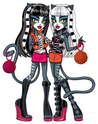 animal_humanoid ball_of_yarn black_hair breasts cat_humanoid clothing duo eyeshadow felid felid_humanoid feline feline_humanoid female fingerless_gloves glen_hanson gloves hair handwear humanoid kellee_riley lips lipstick looking_at_viewer makeup mammal mammal_humanoid mattel meowlody monster_high official_art purrsephone sibling_(lore) simple_background sister_(lore) sisters_(lore) thick_lips topwear twins_(lore) vest what white_background white_hair yarn yellow_eyes