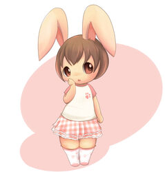 anthro brown_eyes brown_hair clothing female fur hair kemono lagomorph legwear leporid mammal mei_(artist) rabbit solo stockings tan_body tan_fur